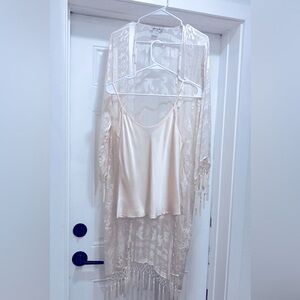 Ania A, Ania.A Vintage Kimono Cardigan Silk with beads Beige